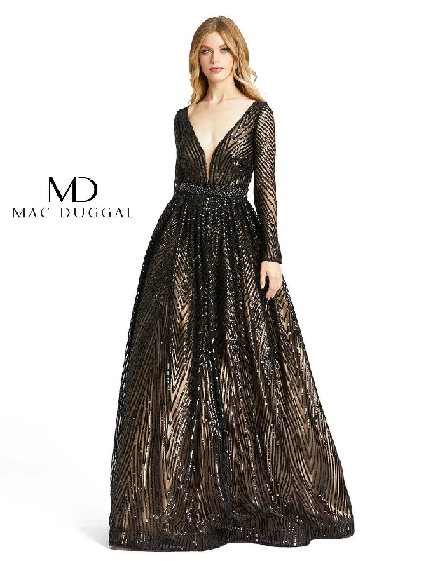 Mac Duggal Long Geometric Sequins Beaded Ball Gown Sale