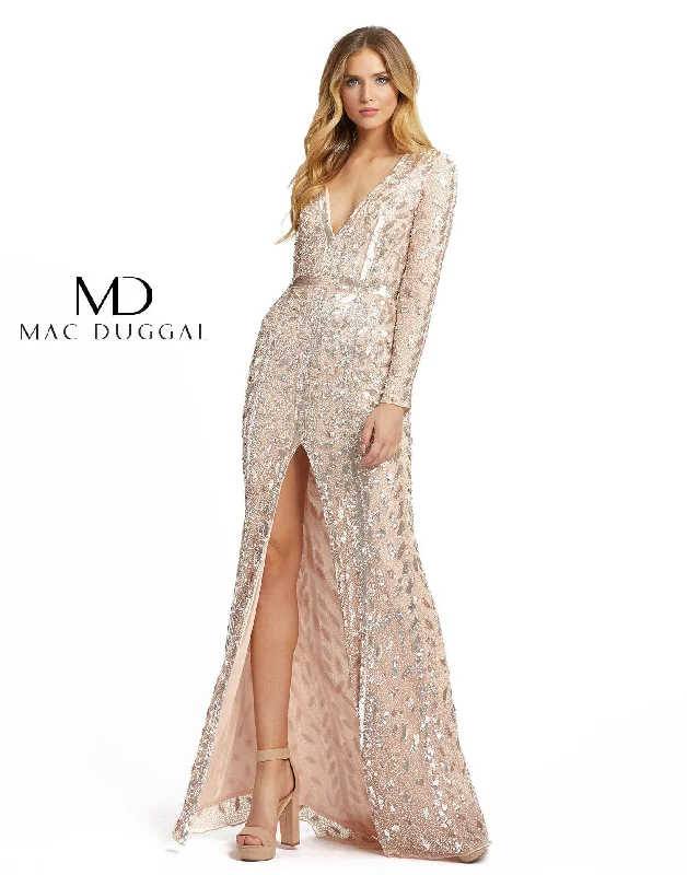 Mac Duggal 5002 Long Sleeve Formal Evening Trumpet Dress