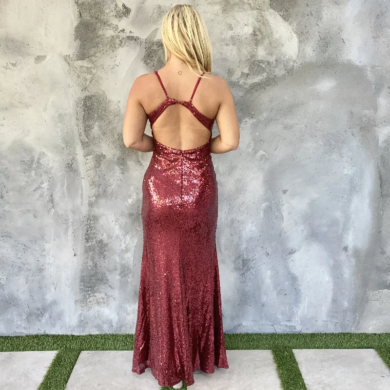 Manhattan Ball Red Sequin Holiday Maxi Dress