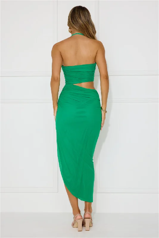 Midnight Enchantment Halter Mesh Midi Dress Green