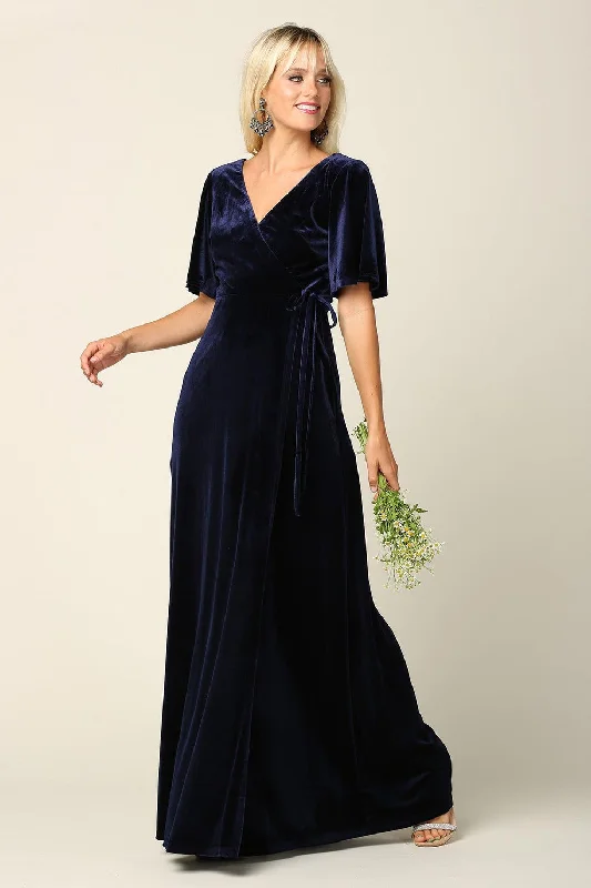 Mother of the Bride Long Flutter Sleeve Velvet Gown Sale