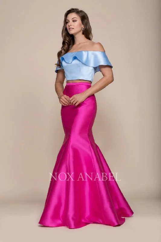 Long Two Piece Crop Top Off The Shoulder Prom Dress