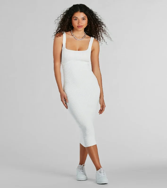 Perfect Pick Ribbed Knit Bodycon Midi Dress