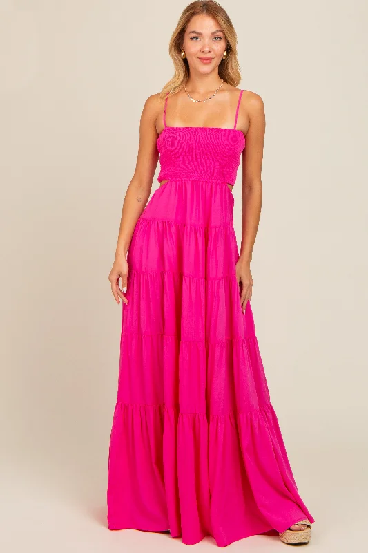 Pink Smocked Cutout Maternity Maxi Dress