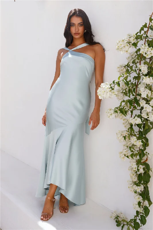 Romantic Affair Satin One Shoulder Maxi Dress Sage