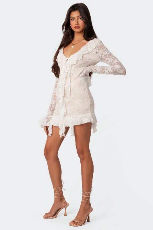 Josephine Ruffle Lace Mini Dress