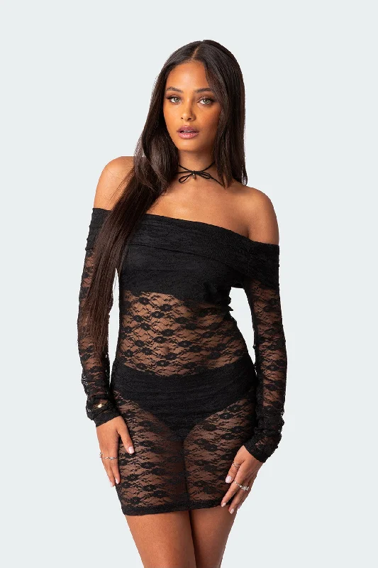 Halle Sheer Lace Mini Dress