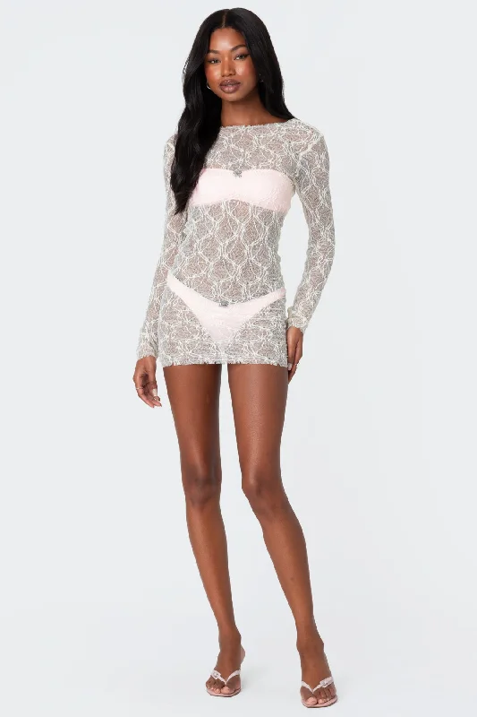 Sheer Textured Backless Mini Dress