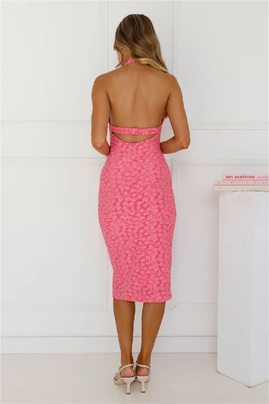 Sassy Socialite Halter Midi Dress Pink