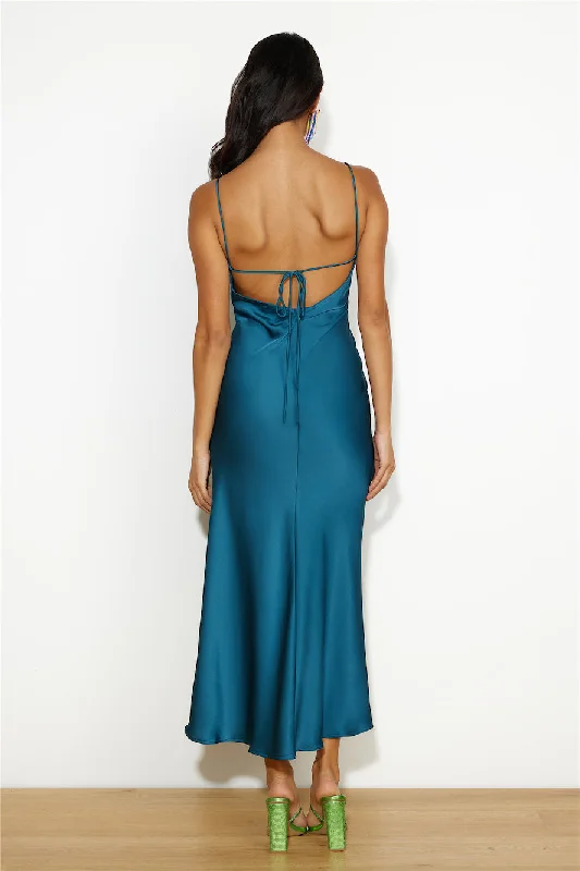 Seen At The Ball Satin Midi Dress Blue