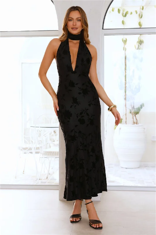 Shallow Love Halter Maxi Dress Black