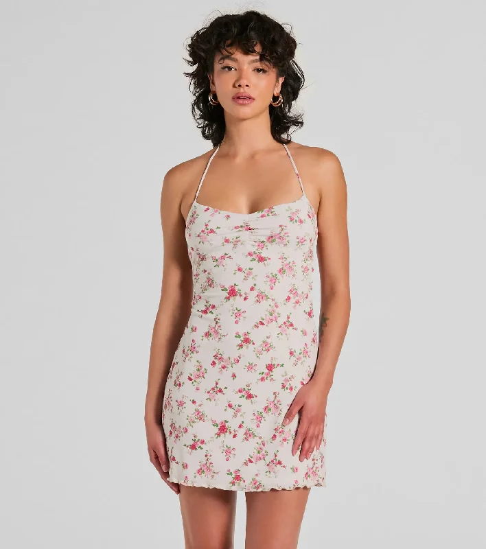 Summer Loving Halter Strappy Floral Mini Dress