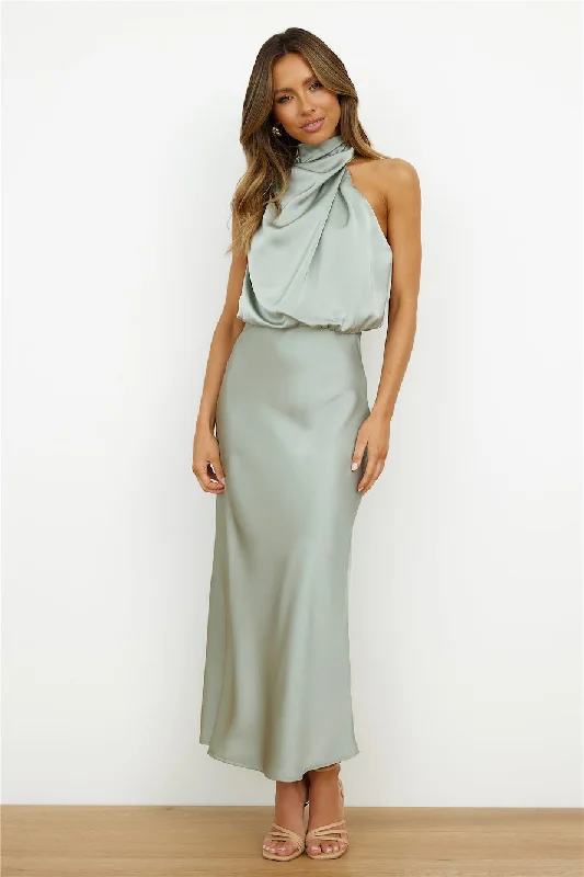 Switch Over Satin Maxi Dress Sage