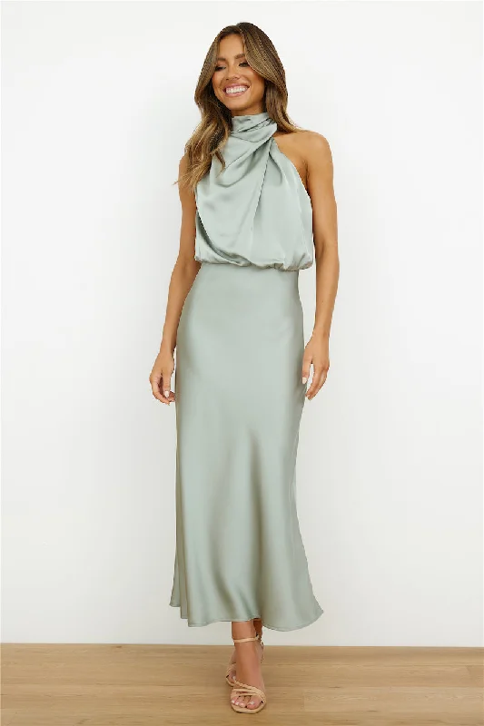 Switch Over Satin Maxi Dress Sage