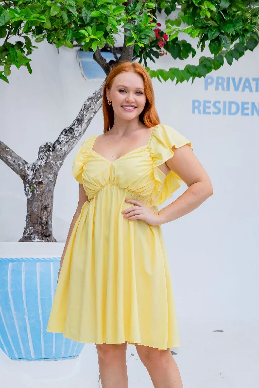 Tanya Linen Blend Party Dress in Lemon