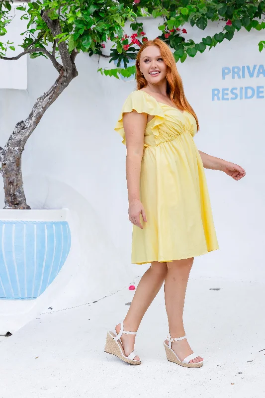 Tanya Linen Blend Party Dress in Lemon