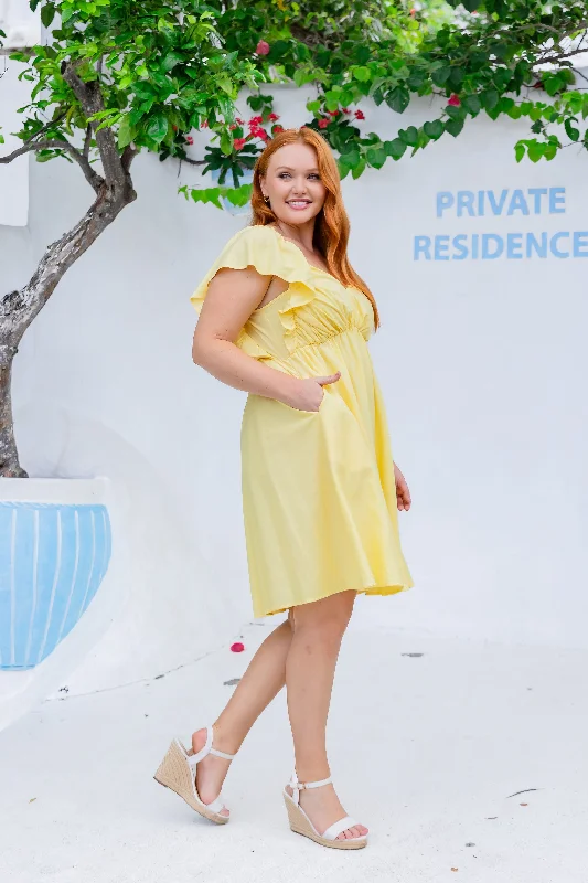 Tanya Linen Blend Party Dress in Lemon