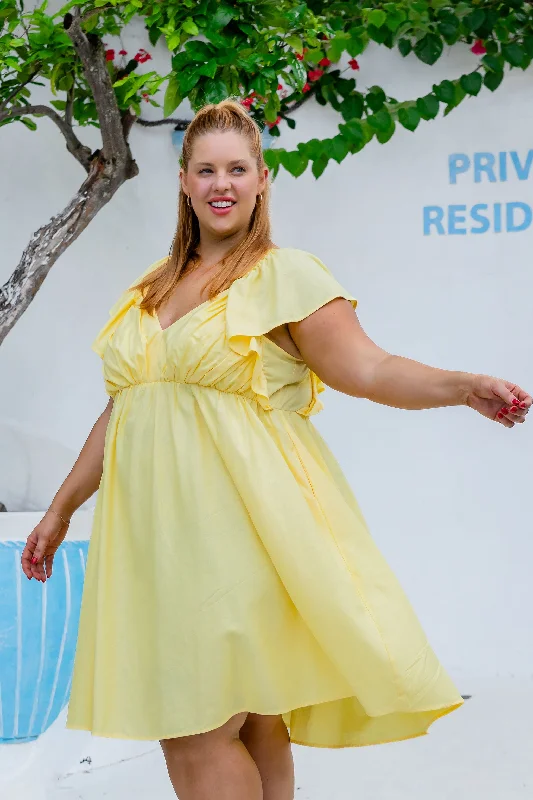 Tanya Linen Blend Party Dress in Lemon