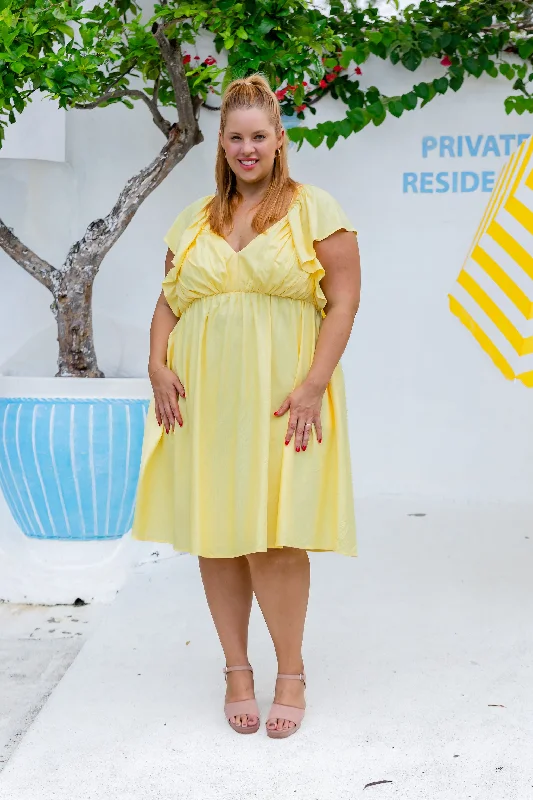 Tanya Linen Blend Party Dress in Lemon