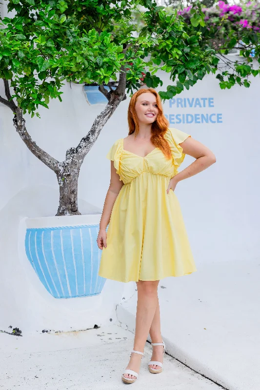 Tanya Linen Blend Party Dress in Lemon