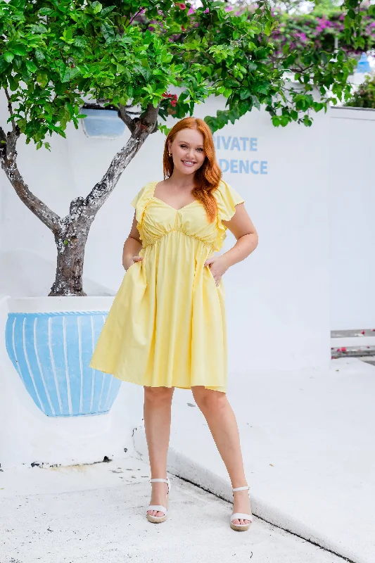 Tanya Linen Blend Party Dress in Lemon