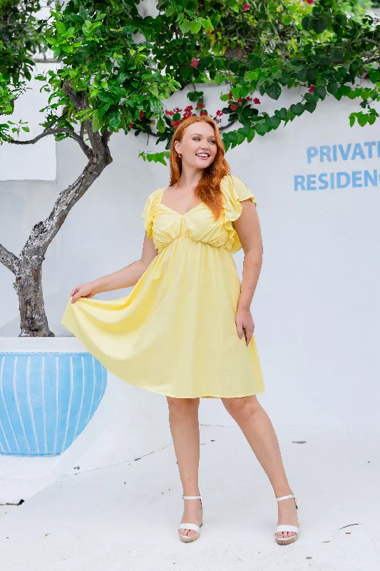 Tanya Linen Blend Party Dress in Lemon