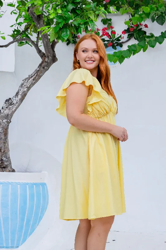 Tanya Linen Blend Party Dress in Lemon