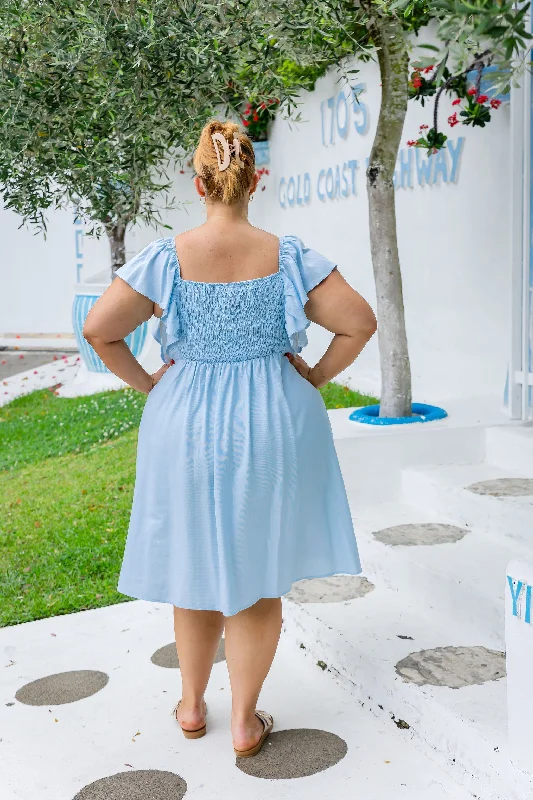 Tanya Linen Blend Party Dress in Light Blue