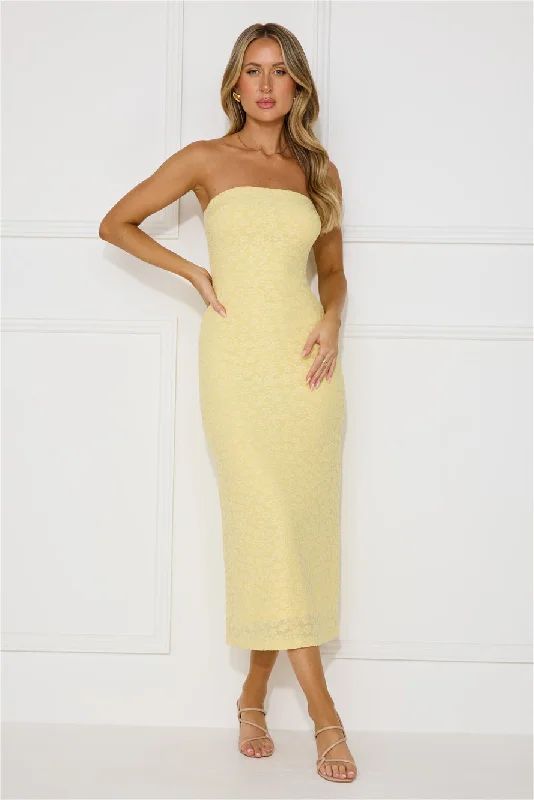 Tropical Tango Strapless Midi Dress Yellow