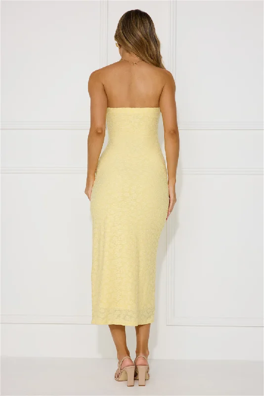 Tropical Tango Strapless Midi Dress Yellow