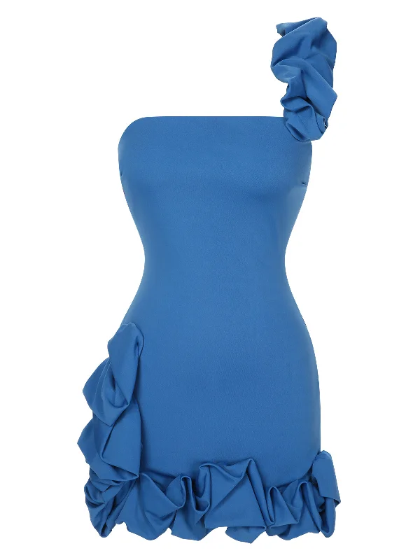 Shift Women Dress with a Simple and Classic Design for Everyday Wear 1980s Solid One-Shoulder 3D Flower Mini Dress