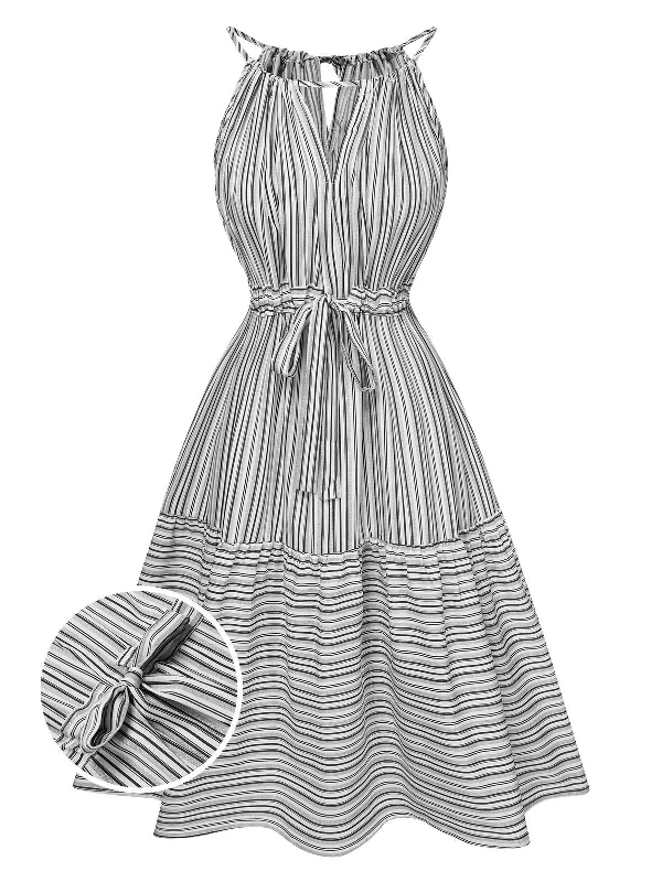 Pleated Women Dress with a Timeless and Elegant Texture Grey 1940s Striped Pleated Belt Dress Pleated Women Dress with a Timeless and Elegant Texture Grey 1940s Striped Pleated Belt Dress