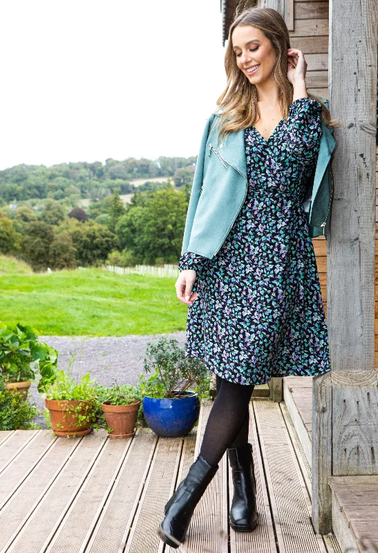 Mini Women Dress with a Short Hem for a Young and Trendy Style Leaf Print Wrap Style Dress