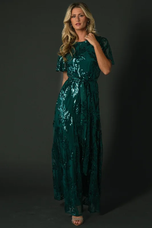 Backless Women Dress for a Sexy and Alluring Look at Evening Events Muse Sequin Maxi Dress | Emerald