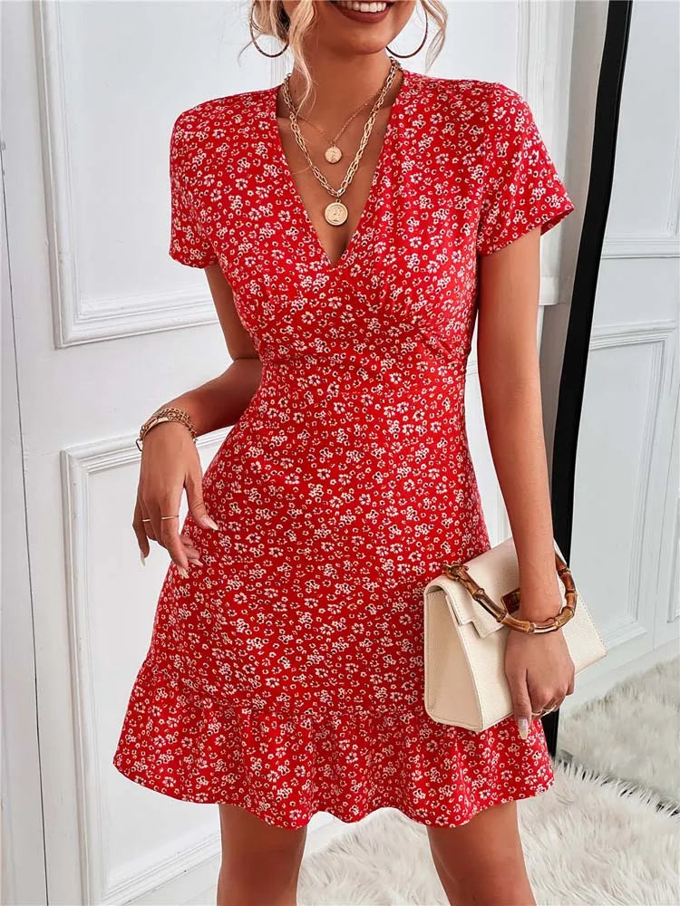 Empire Waist Women Dress to Accentuate the Bust and Conceal the Waist FashionSierra - 2024 Summer Short V-Neck Floral Ladies Mini Boho Dress Empire Waist Women Dress to Accentuate the Bust and Conceal the Waist FashionSierra - 2024 Summer Short V-Neck Floral Ladies Mini Boho Dress