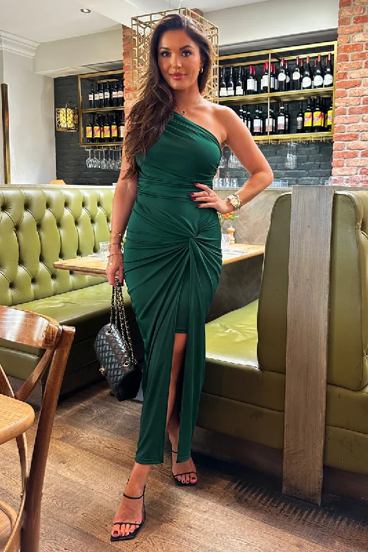 Mini Women Dress with a Short Hem for a Young and Trendy Style Teal One Shoulder Knot Skirt Midi Dress