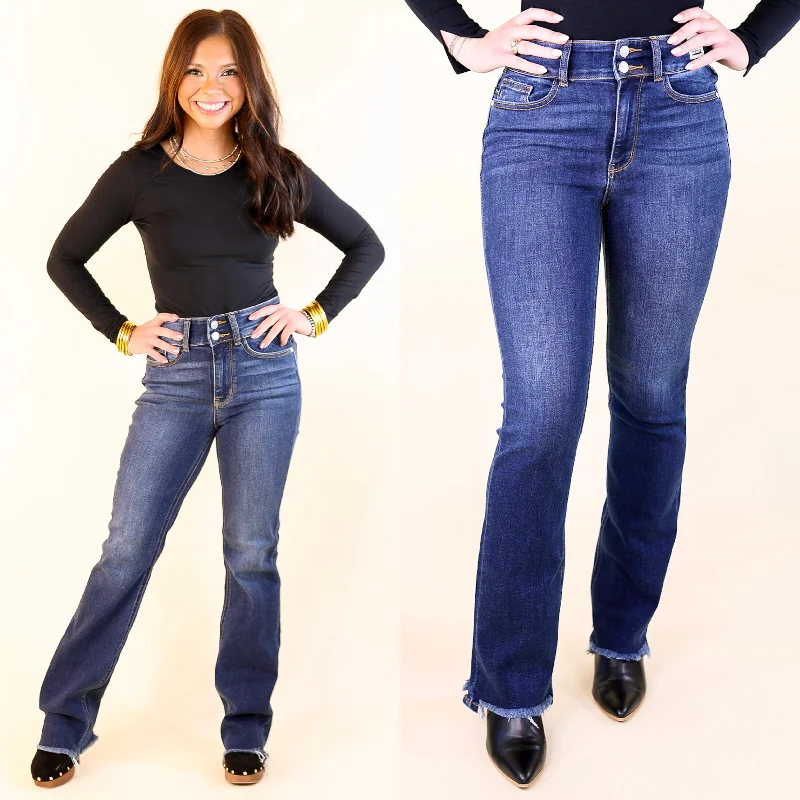 Plus - size women jeans for a comfortable and stylish fit  Women's linen summer pants High - rise flare women jeans for a 70s - inspired look Judy Blue | A New Me Double Button Bootcut Jeans in Dark Wash
