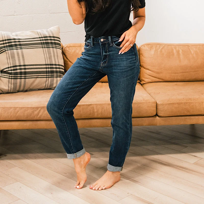 High - waisted women jeans for a flattering silhouette  Women's pants for music festivals Ripped women jeans for a rebellious and fashion - forward style Judy Blue Millie Cuffed Boyfriend Jeans