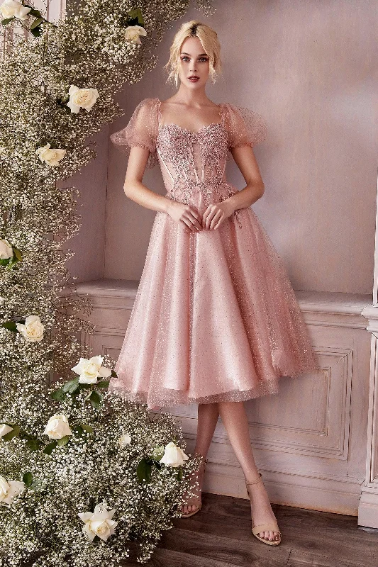 Maxi dresses with mesh panels for a sexy and trendy appearance Blush XL Cinderella Divine CD0187 Formal Midi Glitter Prom Dress Sale