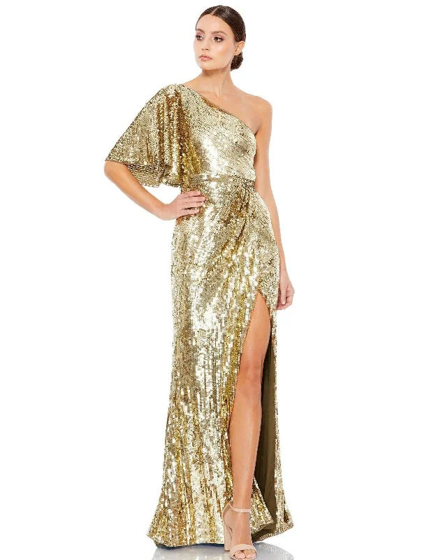 Leather maxi dresses for an edgy and bold appearance Gold 4 Mac Duggal 93540 Long One Shoulder Bell Sleeve Gown Sale Leather maxi dresses for an edgy and bold appearance Gold 4 Mac Duggal 93540 Long One Shoulder Bell Sleeve Gown Sale