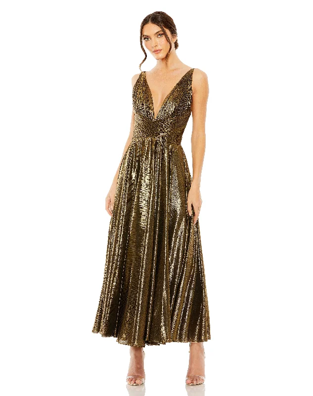 Maxi dresses with beaded embellishments for a fancy and luxurious event Mac Duggal 30761 Pleated Metallic Formal Tea Length Prom Dress Maxi dresses with beaded embellishments for a fancy and luxurious event Mac Duggal 30761 Pleated Metallic Formal Tea Length Prom Dress