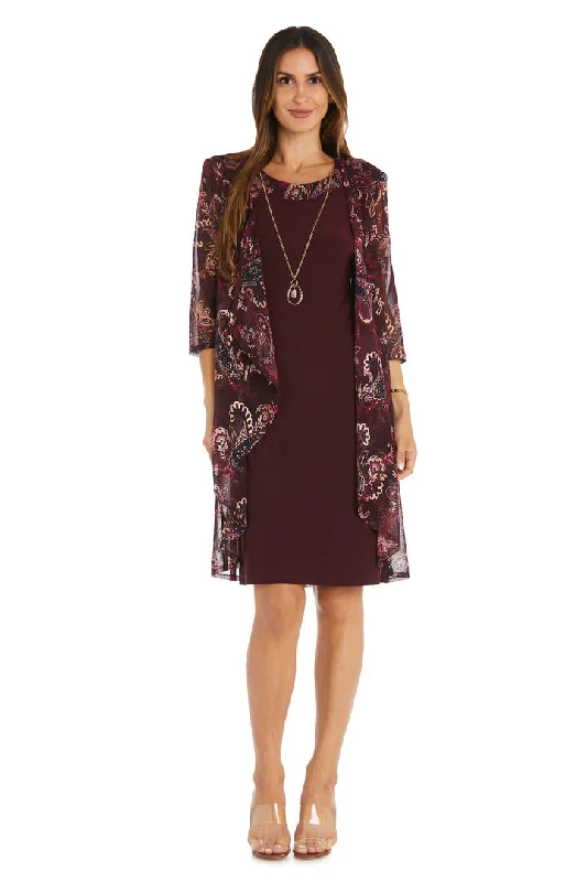 Maxi dresses with side slits for a touch of allure R&M Richards 1557 Short Mother of the Bride Printed Jacket Dress
